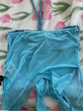 ROMWE Light Blue Sheer Halter Tank Top